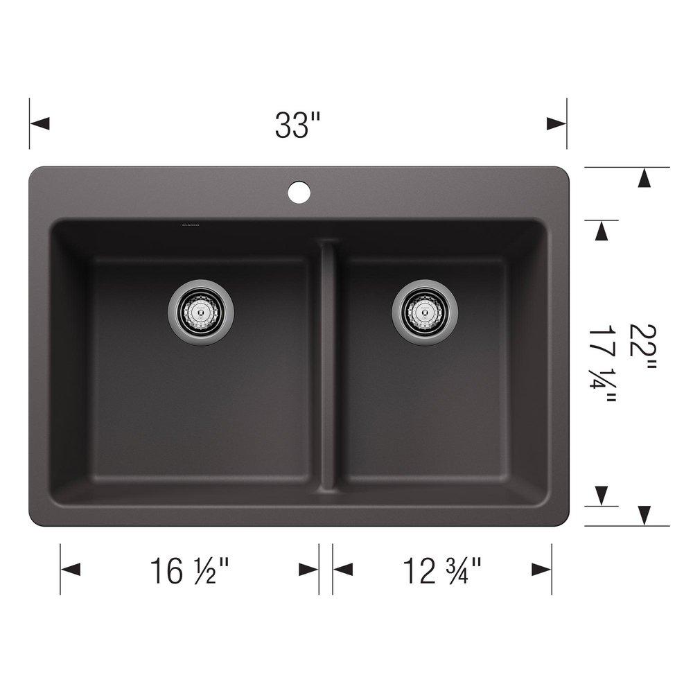 LIVEN 1-3/4 DOUBLE BOWL KITCHEN SINK WITH LOW DIVIDE - CINDER 