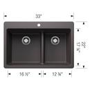 LIVEN 1-3/4 DOUBLE BOWL KITCHEN SINK WITH LOW DIVIDE - CINDER 