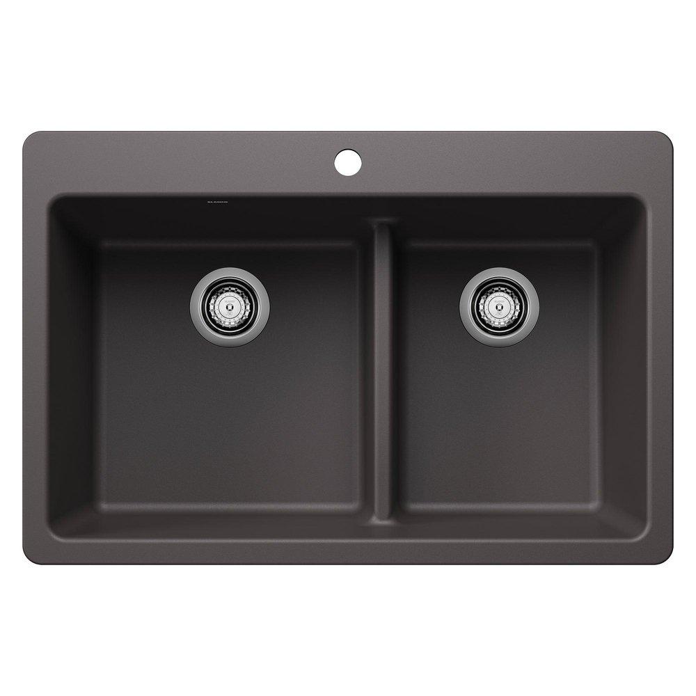 LIVEN 1-3/4 DOUBLE BOWL KITCHEN SINK WITH LOW DIVIDE - CINDER 