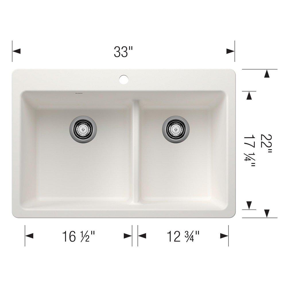 LIVEN 1-3/4 DOUBLE BOWL KITCHEN SINK WITH LOW DIVIDE - WHITE 
