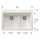 LIVEN 1-3/4 DOUBLE BOWL KITCHEN SINK WITH LOW DIVIDE - WHITE 