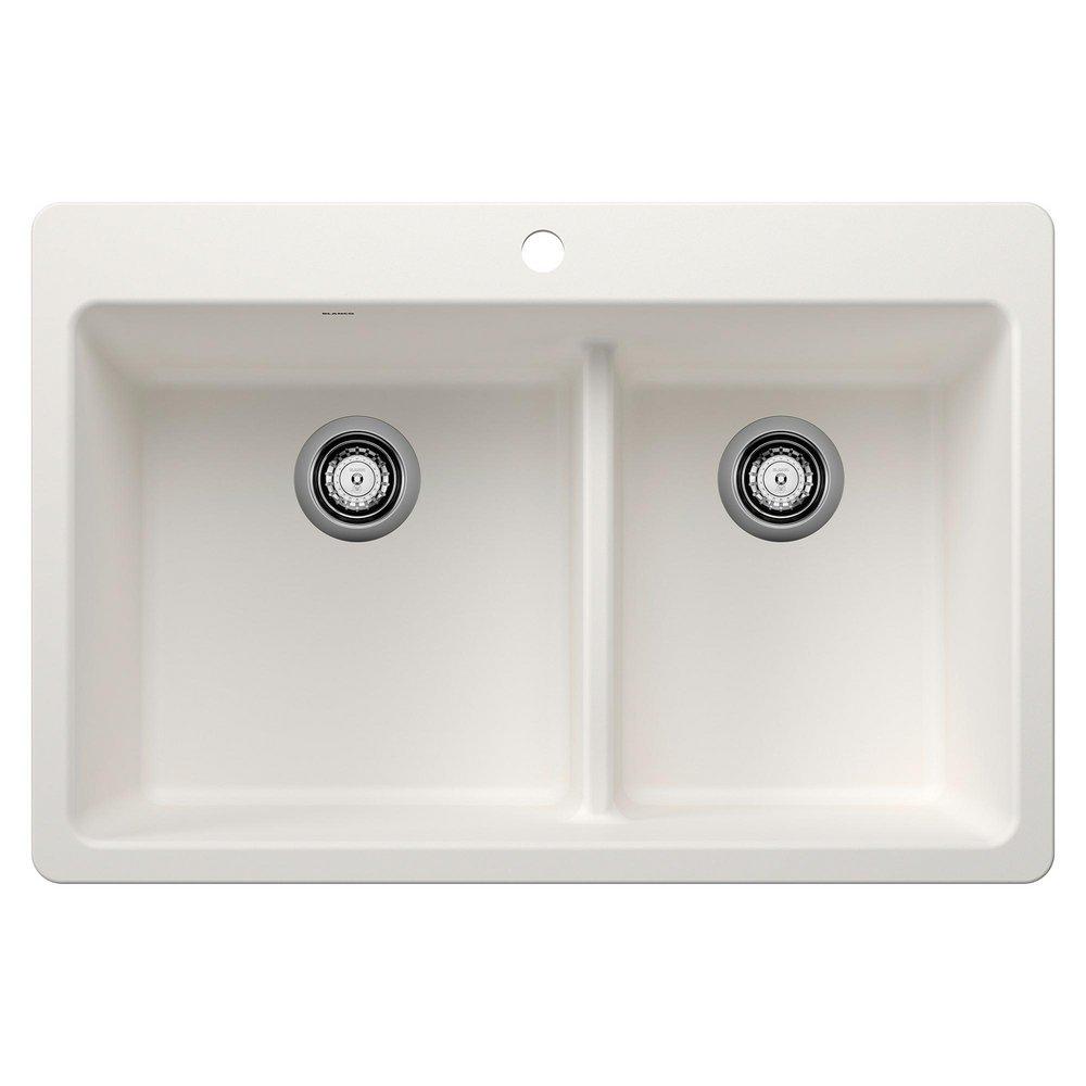 LIVEN 1-3/4 DOUBLE BOWL KITCHEN SINK WITH LOW DIVIDE - WHITE 