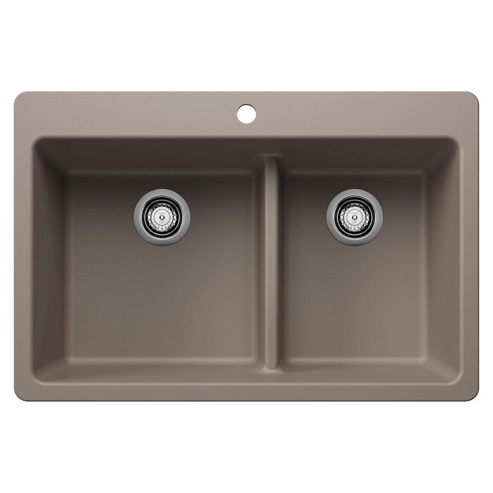 LIVEN 1-3/4 DOUBLE BOWL KITCHEN SINK WITH LOW DIVIDE - TRUFFLE 