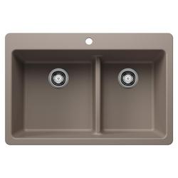 33 in. Dual Mount Silgranit Double Bowl Kitchen Sink in Truffle