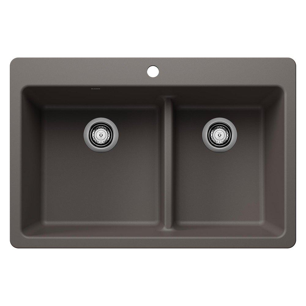 LIVEN 1-3/4 DOUBLE BOWL KITCHEN SINK WITH LOW DIVIDE - VOLCANO GRAY 