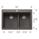 LIVEN 1-3/4 DOUBLE BOWL KITCHEN SINK WITH LOW DIVIDE - VOLCANO GRAY 