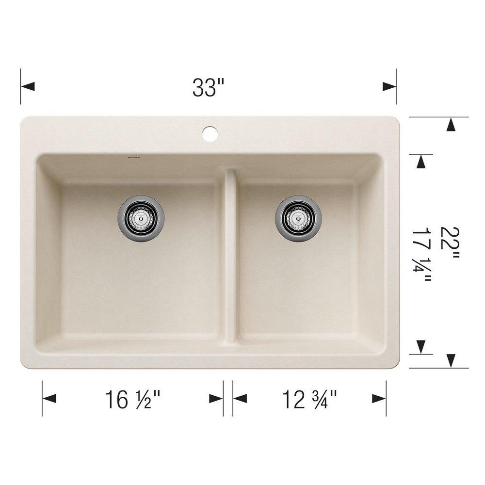 LIVEN 1-3/4 DOUBLE BOWL KITCHEN SINK WITH LOW DIVIDE - SOFT WHITE 