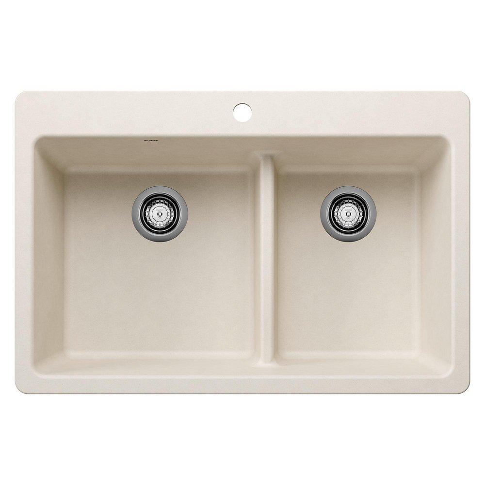 LIVEN 1-3/4 DOUBLE BOWL KITCHEN SINK WITH LOW DIVIDE - SOFT WHITE 