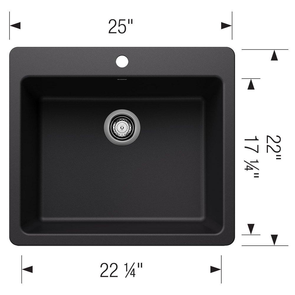 LIVEN 25 DUAL MOUNT SINGLE BOWL KITCHEN SINK - COAL BLACK 