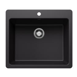 25 in. Dual Mount Silgranit Single Bowl Kitchen Sink in Coal Black