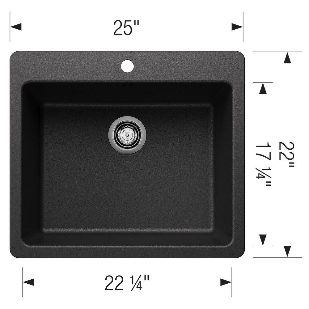 LIVEN 25 DUAL MOUNT SINGLE BOWL KITCHEN SINK - ANTHRACITE 