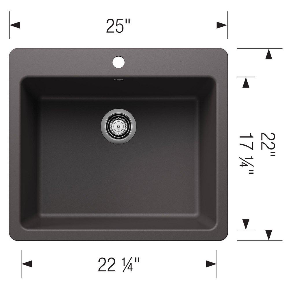 LIVEN 25 DUAL MOUNT SINGLE BOWL KITCHEN SINK - CINDER 