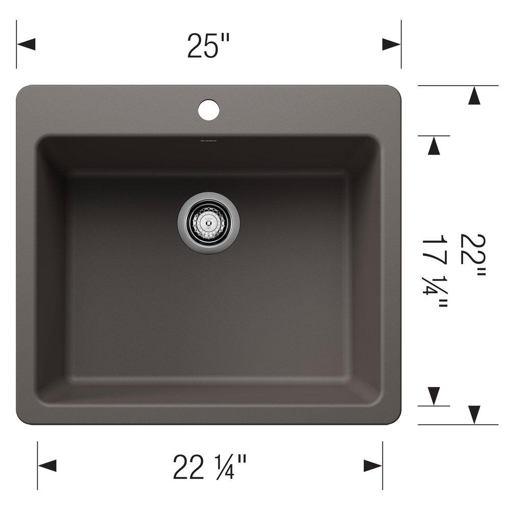 LIVEN 25 DUAL MOUNT SINGLE BOWL KITCHEN SINK - VOLCANO GRAY 
