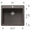 LIVEN 25 DUAL MOUNT SINGLE BOWL KITCHEN SINK - VOLCANO GRAY 