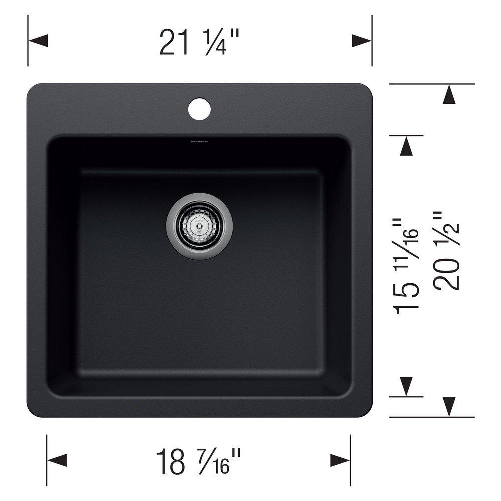 LIVEN 21 DUAL MOUNT SINGLE BOWL KITCHEN SINK - COAL BLACK 