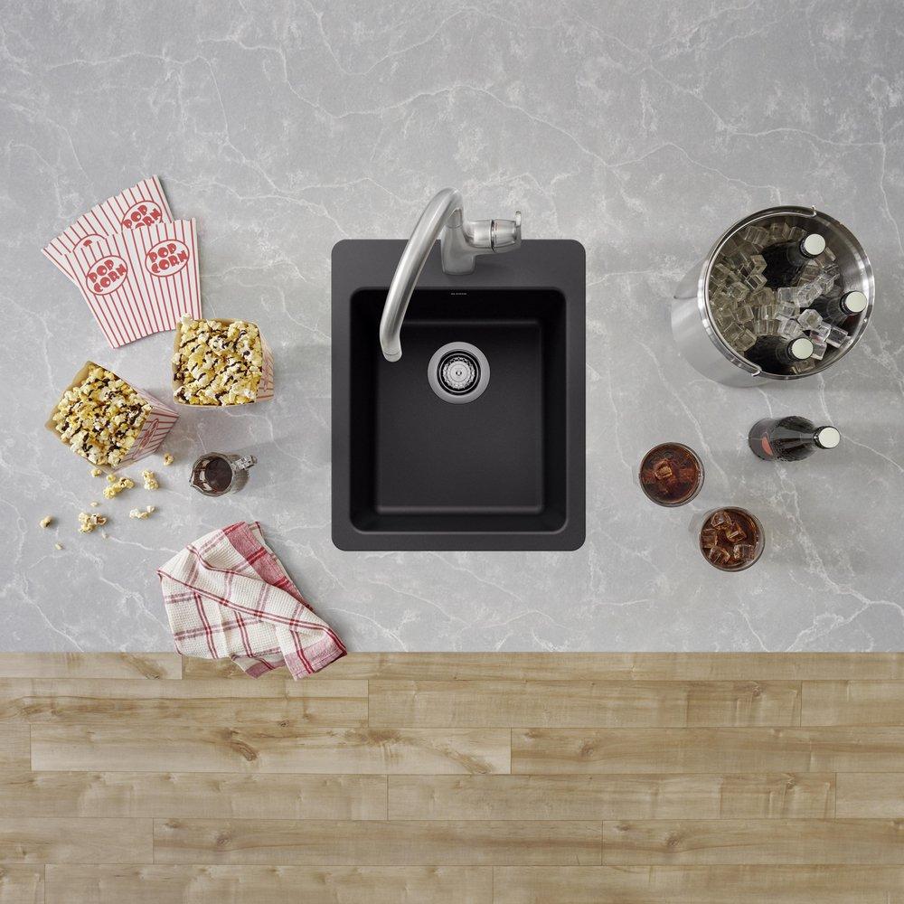 17 in. Dual Mount Silgranit Bar Sink in Coal Black 