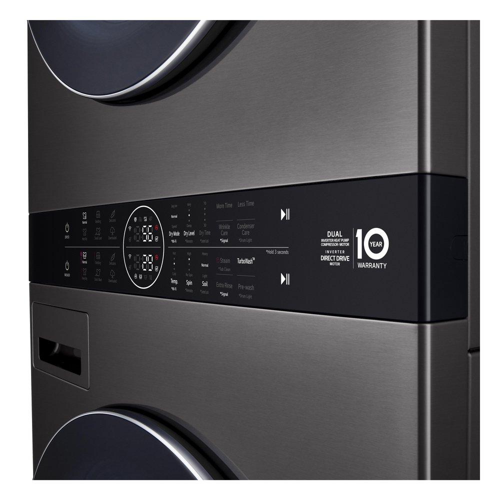 5.0 CU.FT. WASHER 7.8 CU.FT. DUAL INVERTER HEAT PUMP VENTLESS DRYER WASHTOWER WITH CENTER CONTROL AND TURBOWASH360 BLACK STEEL 