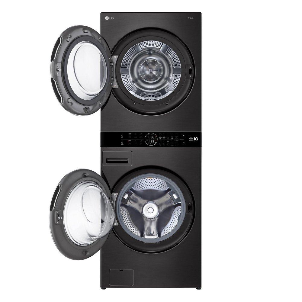 5.0 CU.FT. WASHER 7.8 CU.FT. DUAL INVERTER HEAT PUMP VENTLESS DRYER WASHTOWER WITH CENTER CONTROL AND TURBOWASH360 BLACK STEEL 