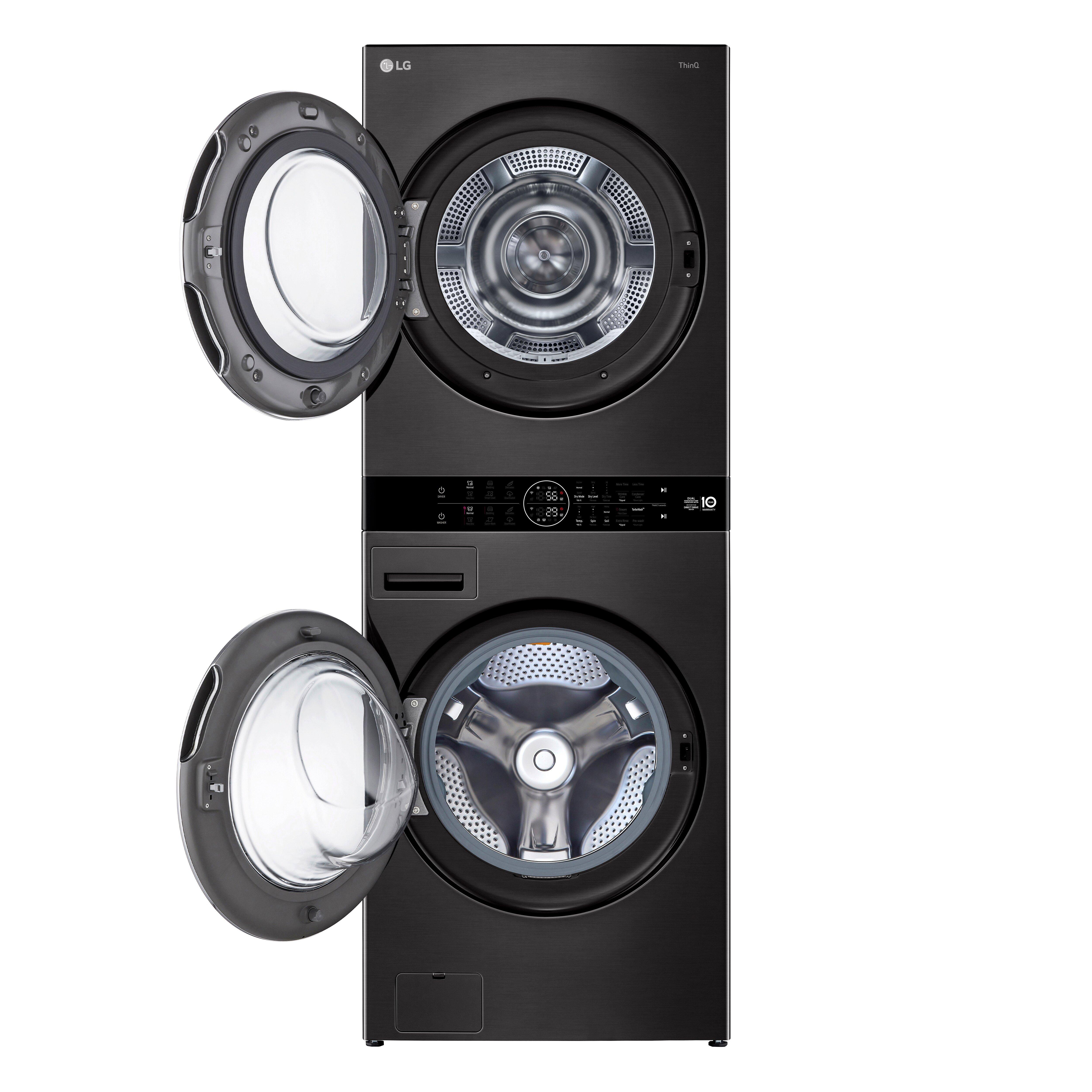 5.0 CU.FT. WASHER 7.8 CU.FT. DUAL INVERTER HEAT PUMP VENTLESS DRYER WASHTOWER WITH CENTER CONTROL AND TURBOWASH360 BLACK STEEL 