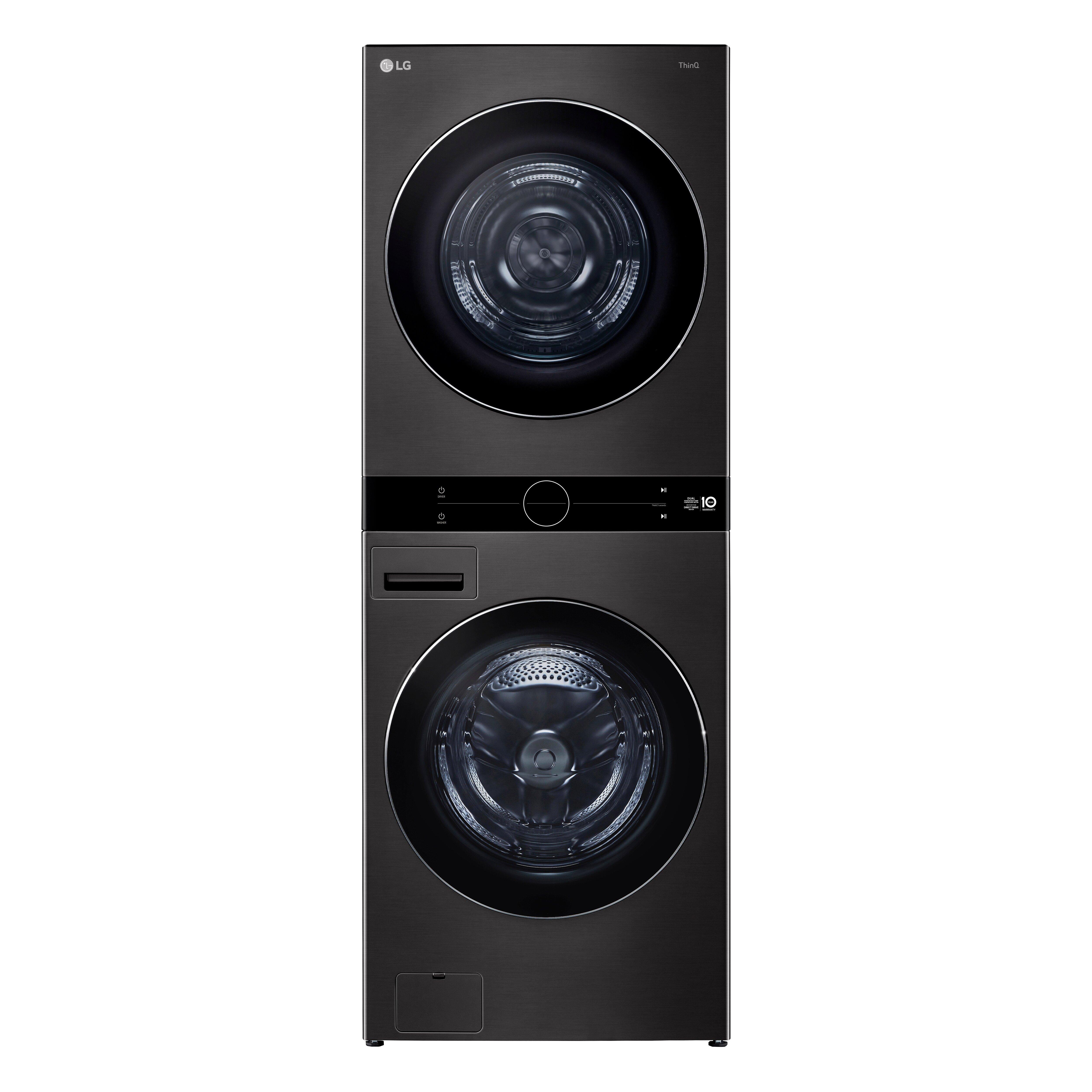 5.0 CU.FT. WASHER 7.8 CU.FT. DUAL INVERTER HEAT PUMP VENTLESS DRYER WASHTOWER WITH CENTER CONTROL AND TURBOWASH360 BLACK STEEL 