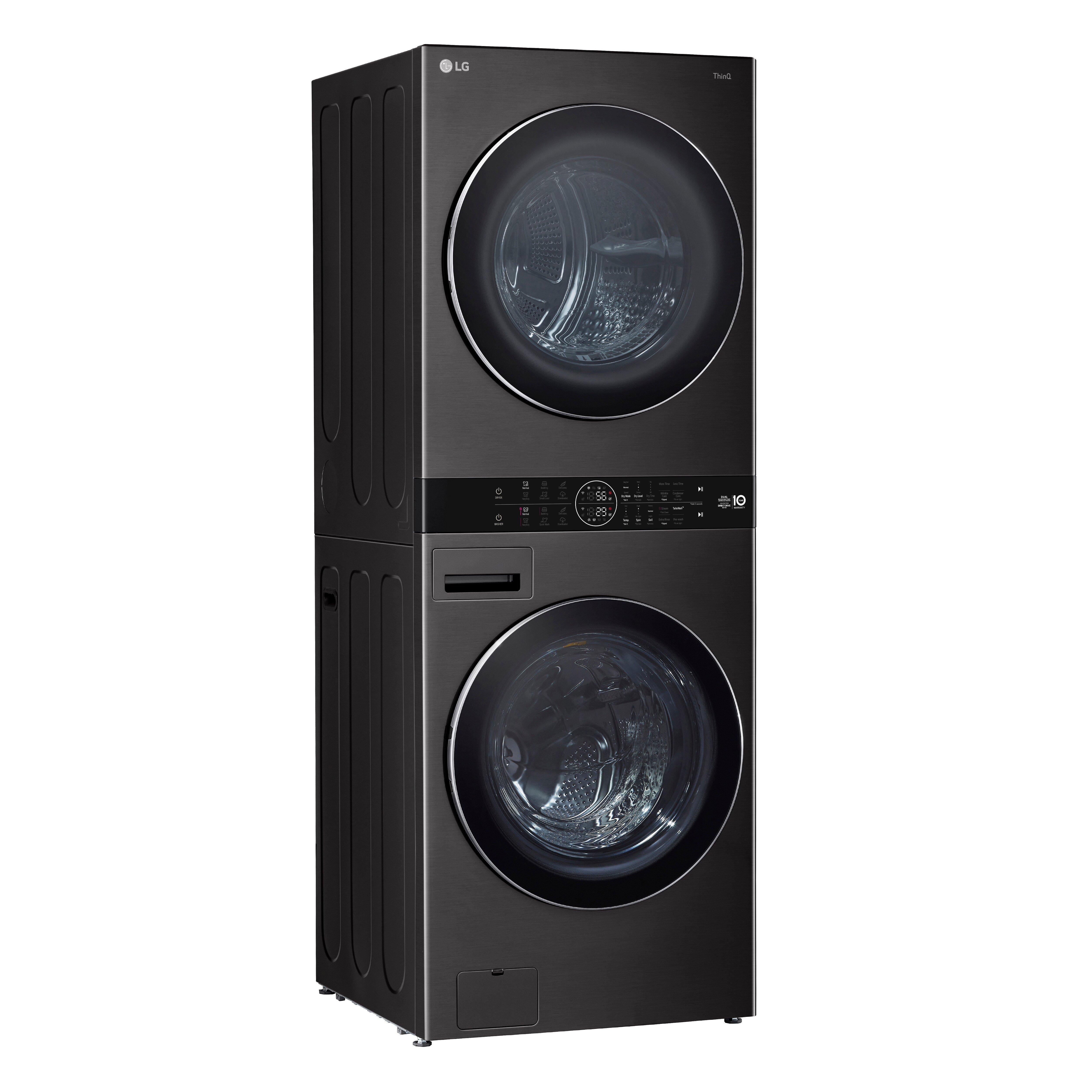 5.0 CU.FT. WASHER 7.8 CU.FT. DUAL INVERTER HEAT PUMP VENTLESS DRYER WASHTOWER WITH CENTER CONTROL AND TURBOWASH360 BLACK STEEL 