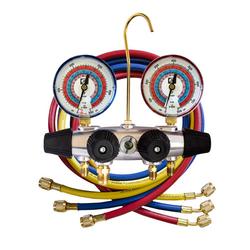 4 Valve Aluminum Manifold w/ R-32, R-454B, R-410A - 80MM - Illuminating Gauges - CCLE-60 Hoses