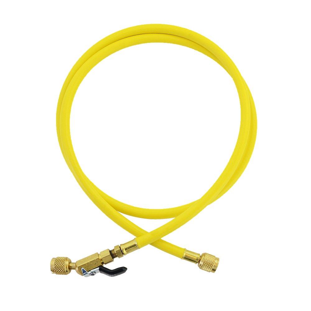 1/4 X 60 YELLOW ENVIRO-SAFE HOSE W/BALL VALVE AND A2L ADAPTER 