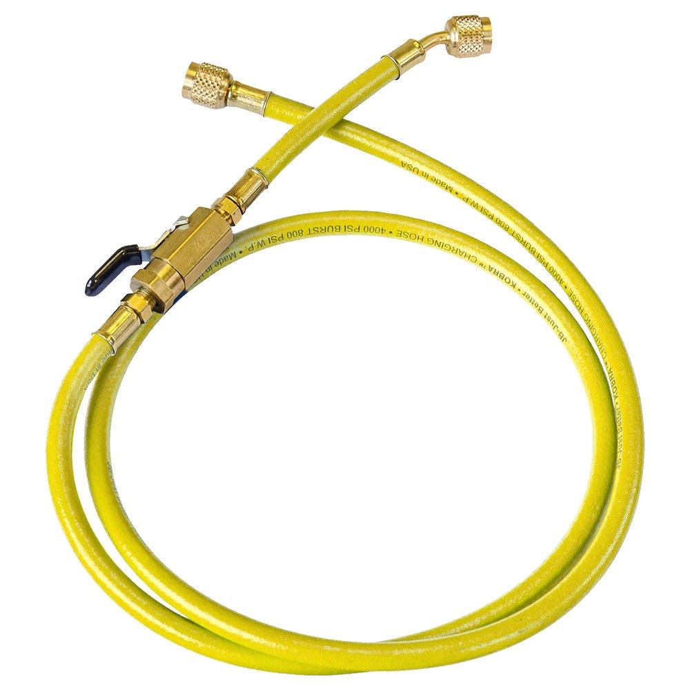 1/4 X 60 YELLOW ENVIRO-SAFE CHARGING HOSE W/BALL VALVE WHIP END AND A2L ADAPTER 