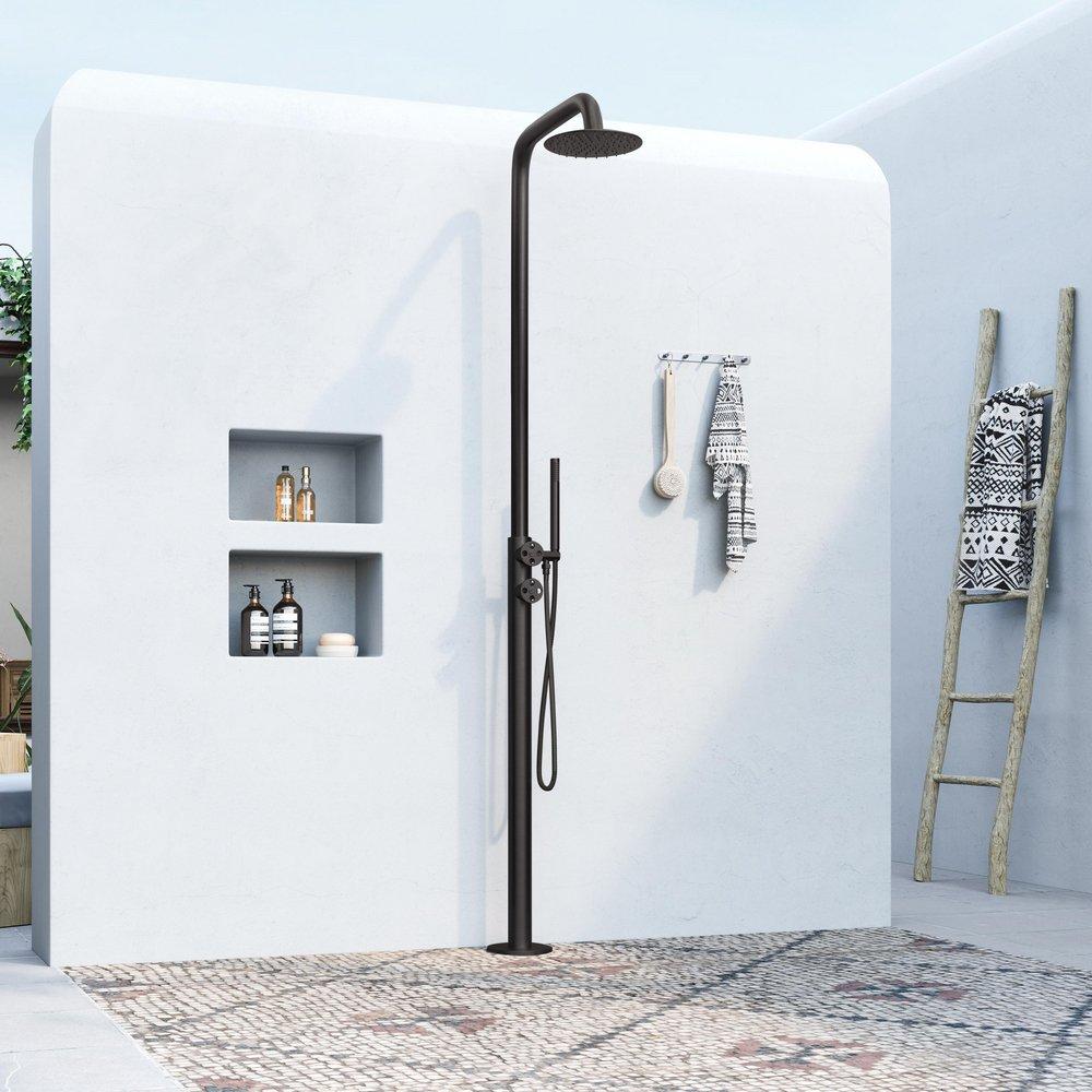 TINSLEY FREESTANDING OUTDOOR SHOWER PANEL WITH HAND SHOWER - MATTE BLACK 
