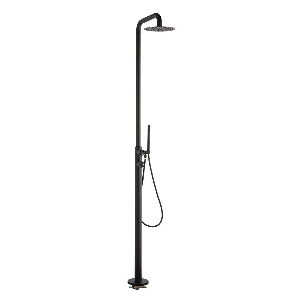Freestanding Outdoor Shower Panel with Hand Shower in Matte Black 