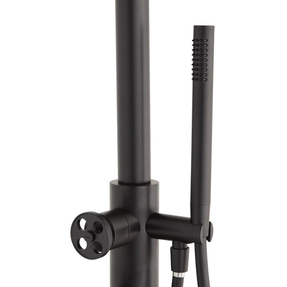 Freestanding Outdoor Shower Panel with Hand Shower in Matte Black 