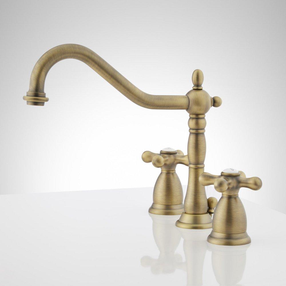 Signature Hardware Aged Brass Two Handle Widespread Bathroom Sink Faucet 