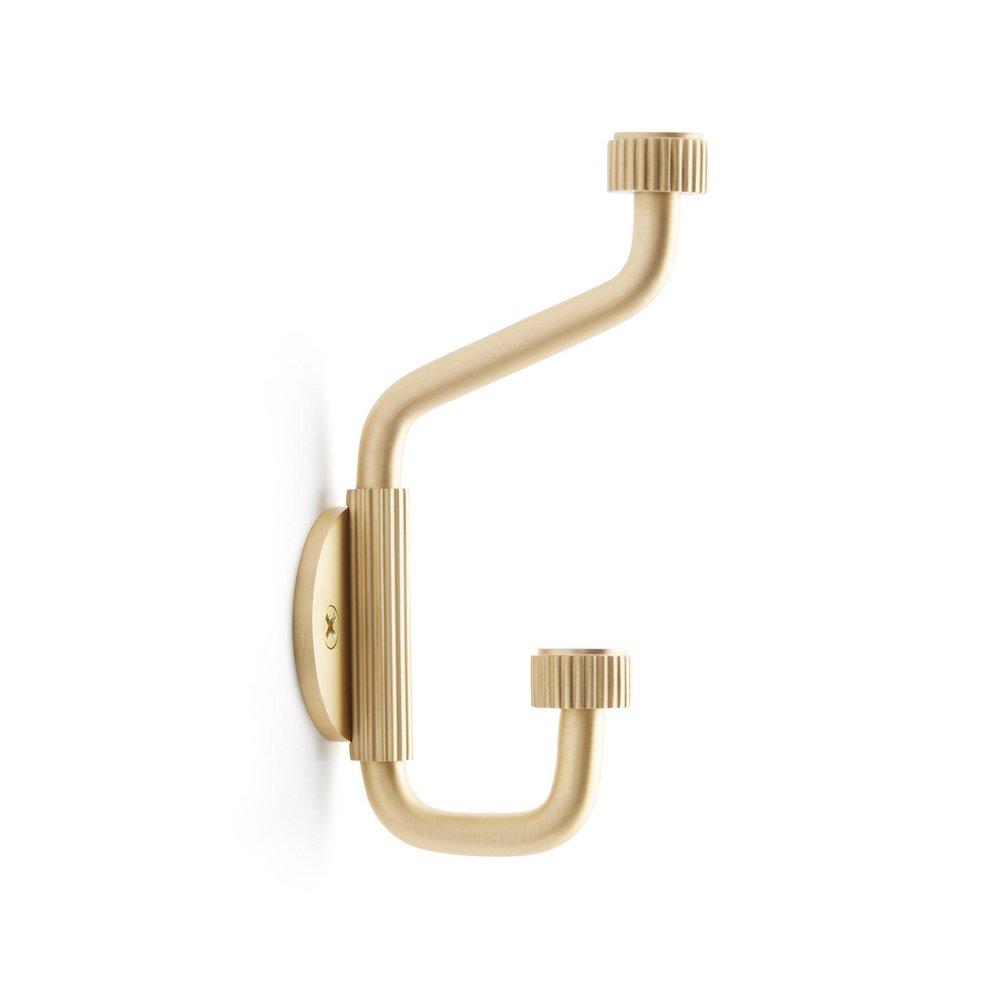 BRIXLEE RIBBED KNURLED BRASS DOUBLE HOOK - SATIN BRASS 