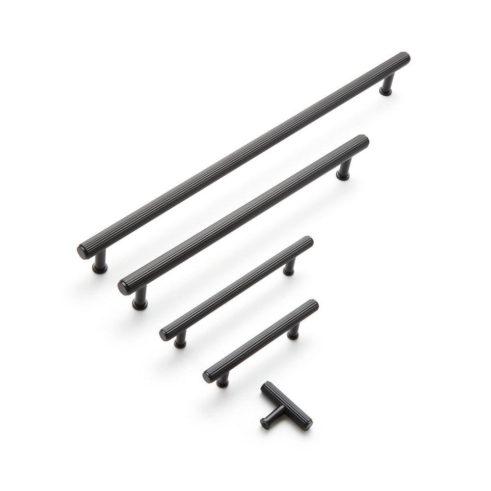 3-3/4 BRIXLEE RIBBED KNURLED BRASS CABINET PULL - MATTE BLACK 