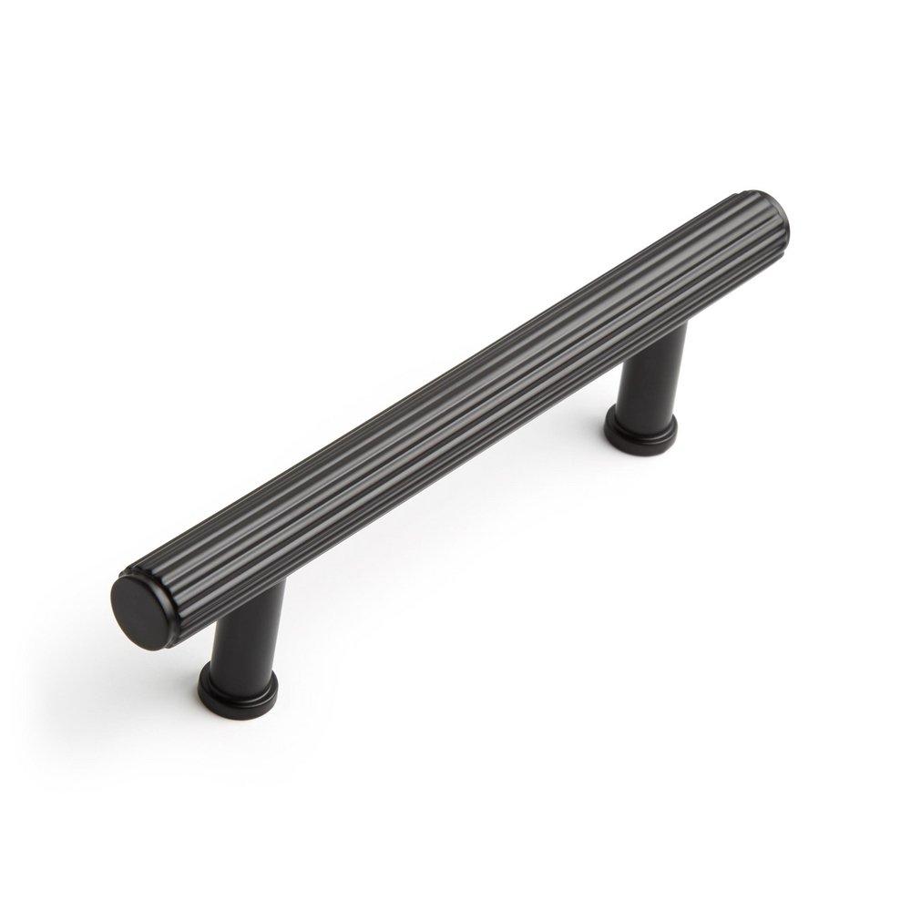3-3/4 BRIXLEE RIBBED KNURLED BRASS CABINET PULL - MATTE BLACK 