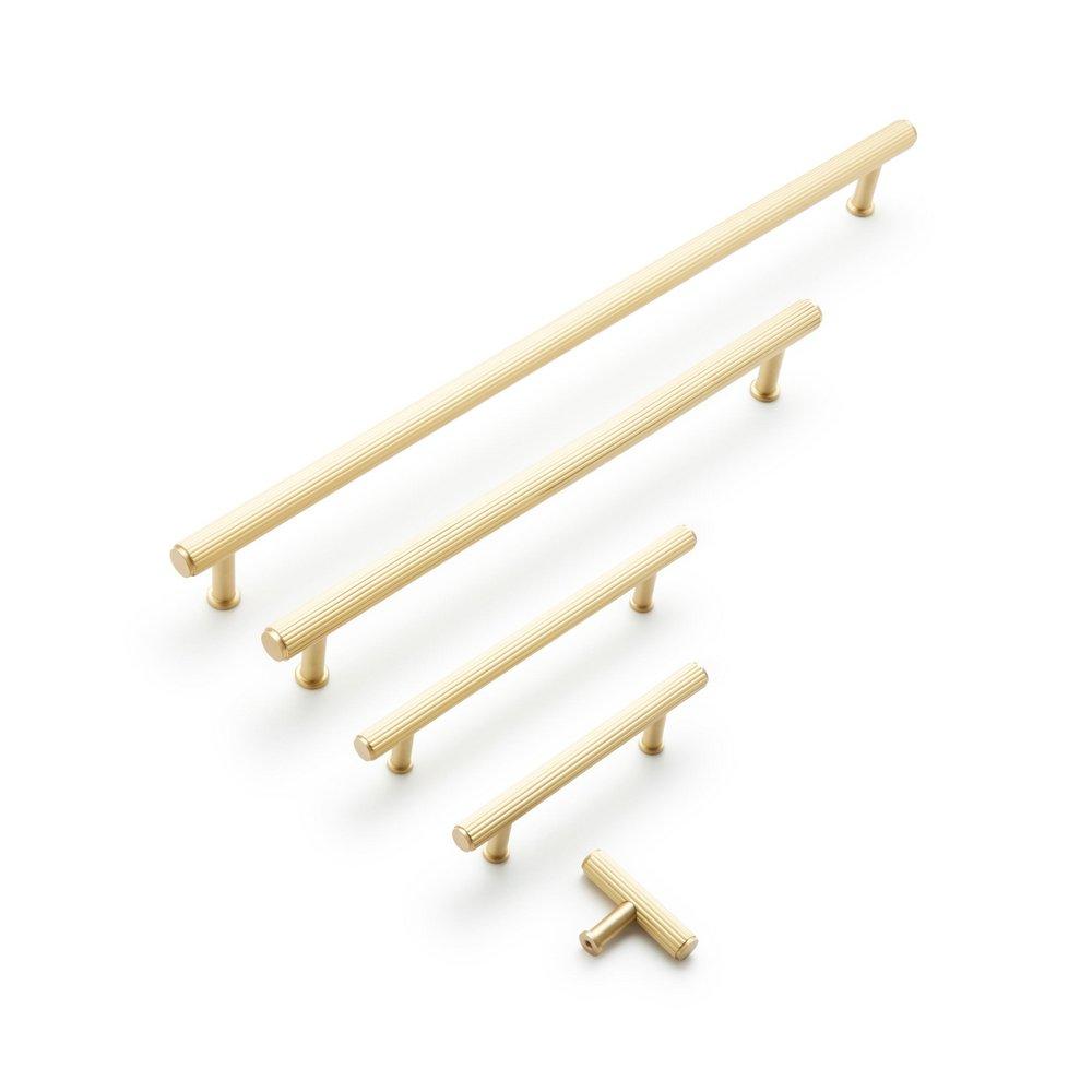 3-3/4 BRIXLEE RIBBED KNURLED BRASS CABINET PULL - SATIN BRASS 