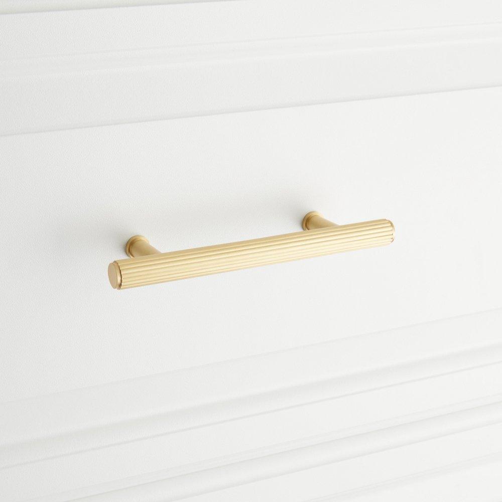Signature Hardware Satin Brass 3-3/4 in. Center-to-Center Ribbed Cabinet Pull 