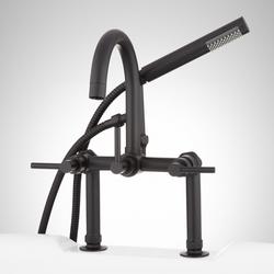 Three Handle Tub Faucet with Lever Handles and Hand Shower in Matte Black