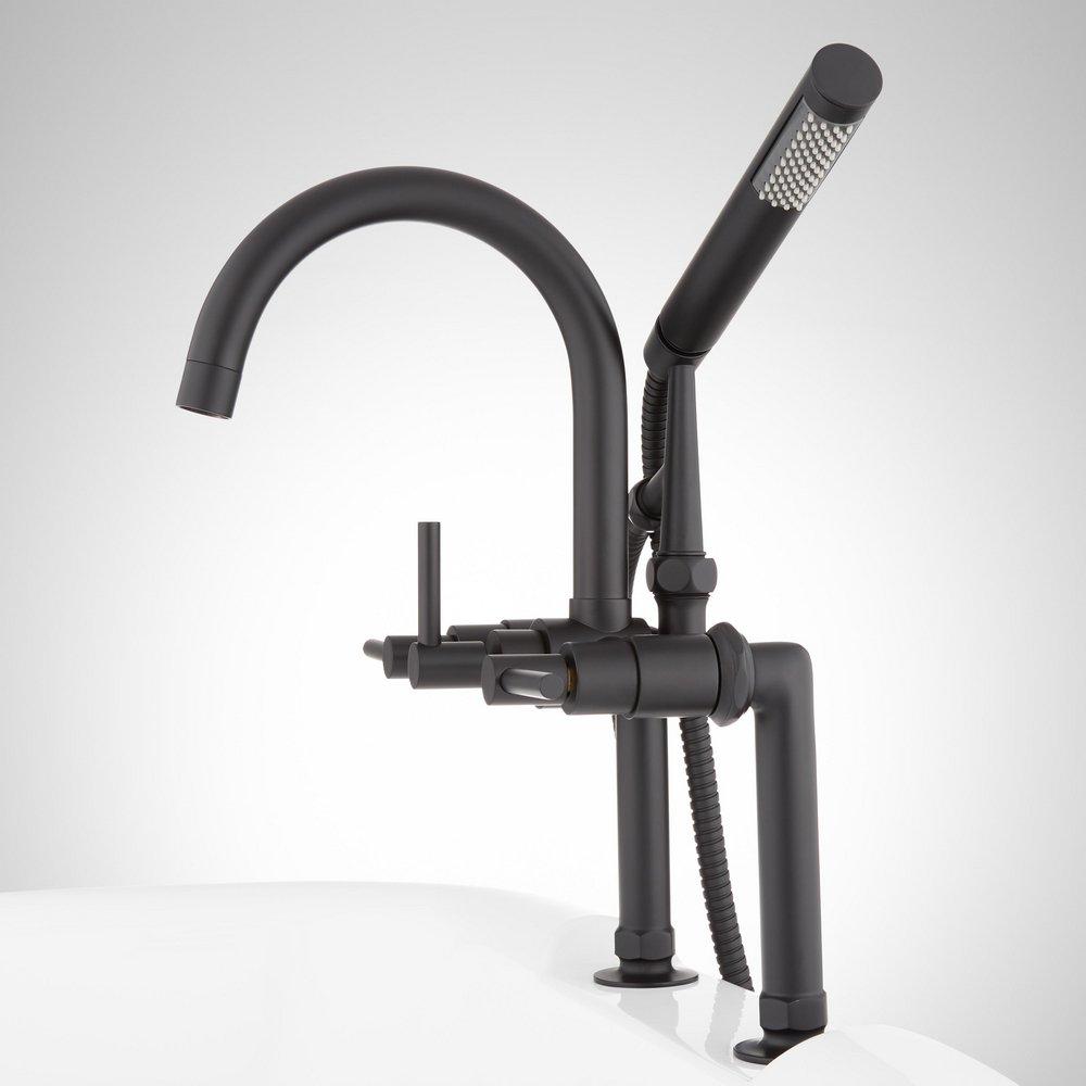 Three Handle Tub Faucet with Lever Handles and Hand Shower in Matte Black 
