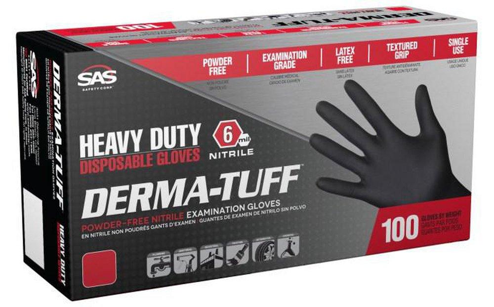 SAS Safety Black 6 mil Nitrile Exam and Powder Free Disposable Glove in Black (Box of 100) 