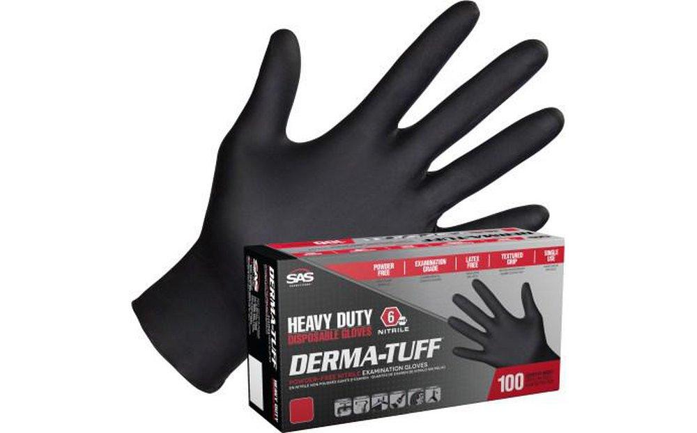 SAS Safety Black 6 mil Nitrile Exam and Powder Free Disposable Glove in Black (Box of 100) 