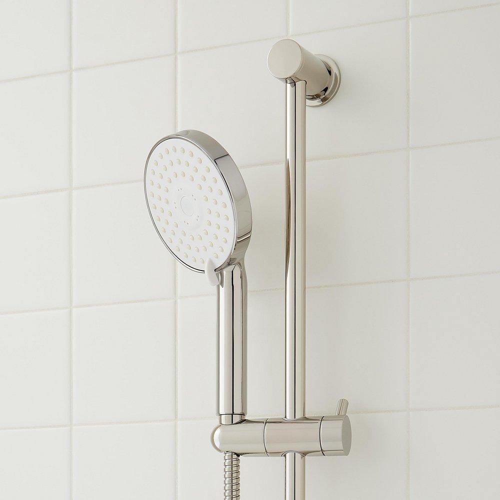 Pressure Balanced Shower System in Polished Nickel with Shower Head, Slide Bar, Hand Shower, Hose, Valve Trim and Diverter - Valve Included 