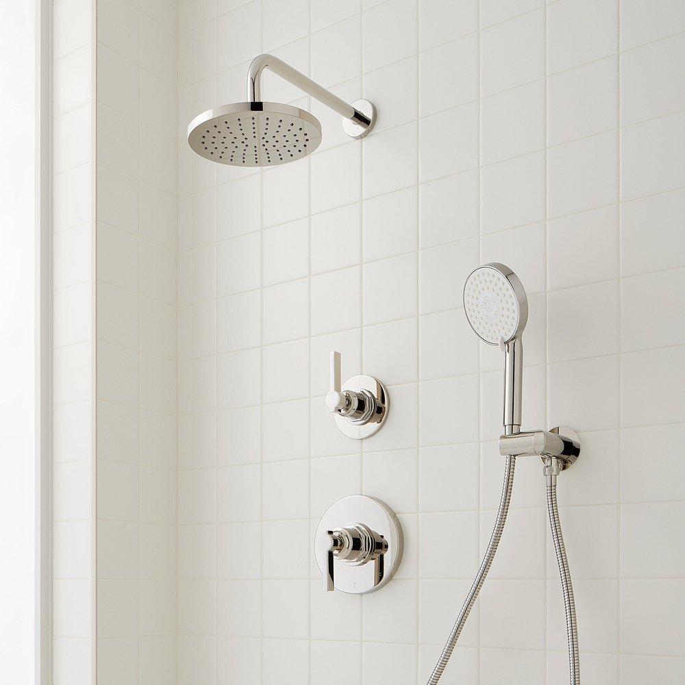 Signature Hardware Polished Nickel Pressure Balanced Shower System with Shower Head, Hand Shower, Hose, Valve Trim, and Diverter - Valve Included 