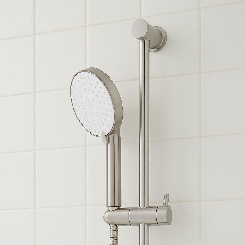 Signature Hardware Brushed Nickel Thermostatic Shower System with Shower Head, Hand Shower, Slide Bar, Shower Arm, Hose, and Valve Trim - Valve Included 