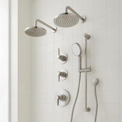 Thermostatic Shower System in Brushed Nickel with Shower Head, Hand Shower, Slide Bar, Shower Arm, Hose, and Valve Trim