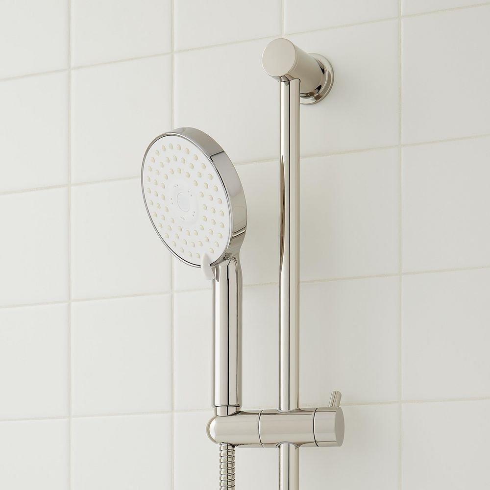 Signature Hardware Polished Nickel Pressure Balanced Shower System with Shower Head, Slide Bar, Hand Shower, Hose and Valve Trim with Diverter - Valve Included 