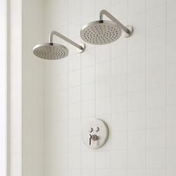 Pressure Balanced Shower System in Brushed Nickel with Dual Shower Heads, Valve Trim and Diverter - Valve Included