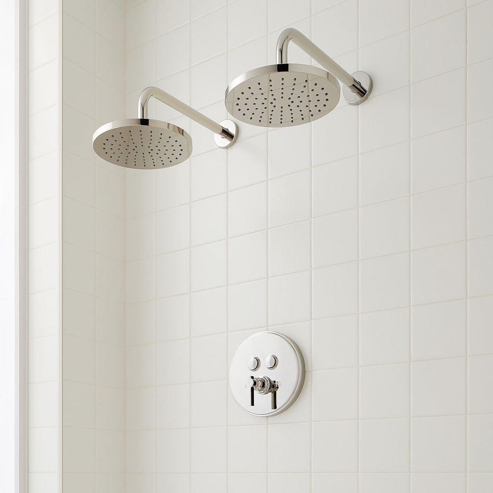 Signature Hardware Matte Black Pressure Balanced Shower System with Dual Shower Heads, Valve Trim and Diverter - Valve Included 