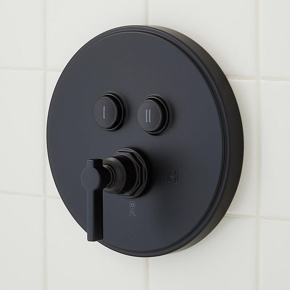 Signature Hardware Matte Black Pressure Balanced Shower System with Dual Shower Heads, Valve Trim and Diverter - Valve Included 