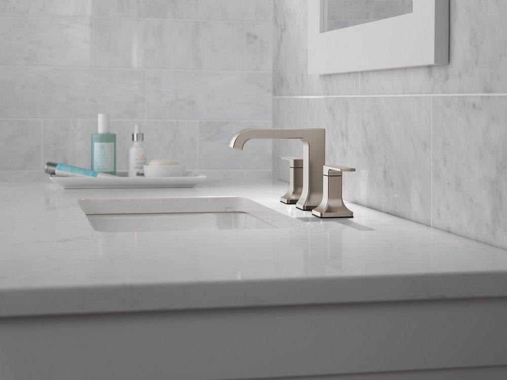 Delta Faucet Stainless Two Handle Widespread Bathroom Sink Faucet 